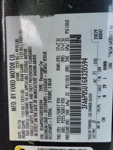 3FA6P0SU1GR320594 - 2016 FORD FUSION TITANIUM PHEV GRAY photo 12