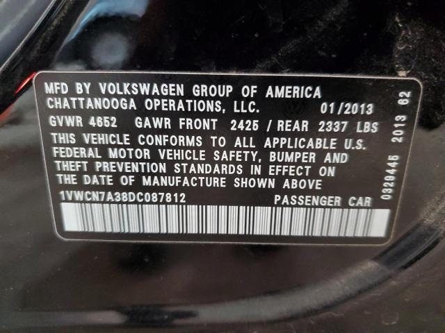 1VWCN7A38DC087812 - 2013 VOLKSWAGEN PASSAT SEL BLACK photo 12