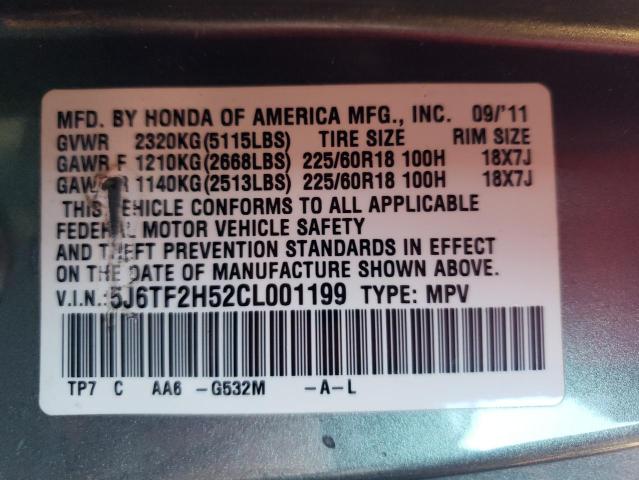 5J6TF2H52CL001199 - 2012 HONDA CROSSTOUR EXL ლურჯი ფოტო 10