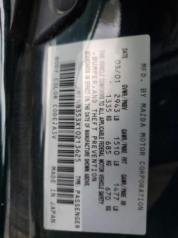 JM1NB353X10213625 - 2001 MAZDA MX-5 MIATA BASE GREEN photo 12