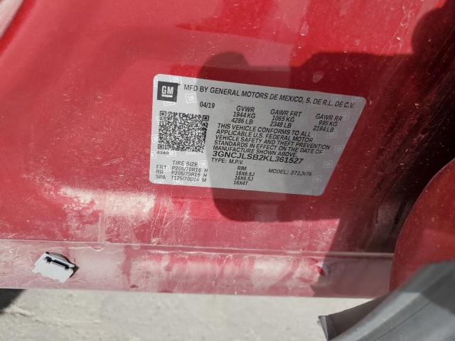 3GNCJLSB2KL361527 - 2019 CHEVROLET TRAX 1LT Қызыл фото 12