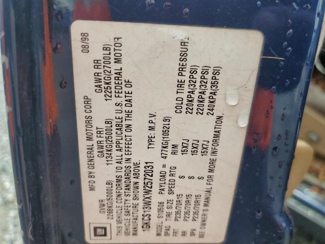 1GKCS13WXW2572031 - 1998 GMC JIMMY Bleu photo 12