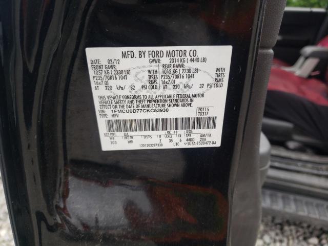 1FMCU0D77CKC53930 - 2012 FORD ESCAPE XLT BLACK photo 10