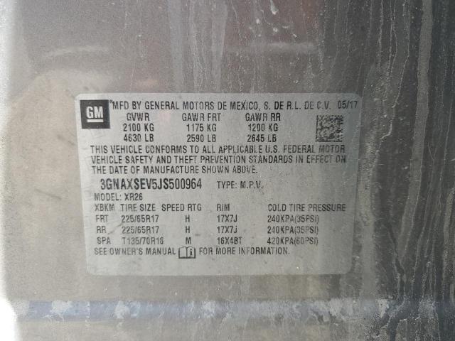 3GNAXSEV5JS500964 - 2018 CHEVROLET EQUINOX LT ნაცრისფერი ფოტო 14