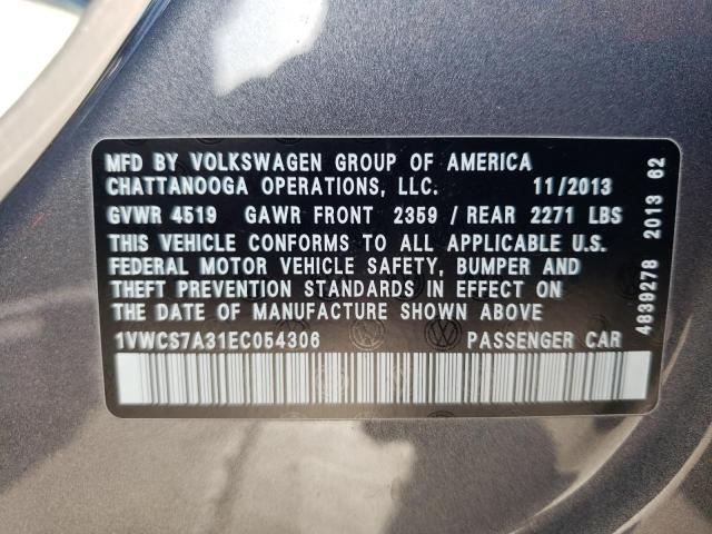 1VWCS7A31EC054306 - 2014 VOLKSWAGEN PASSAT SEL GRAY photo 12