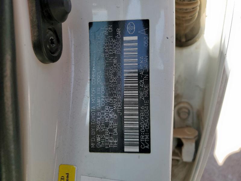 JTDBU4EEXBJ108020 - 2011 TOYOTA COROLLA BASE 白色 照片 13