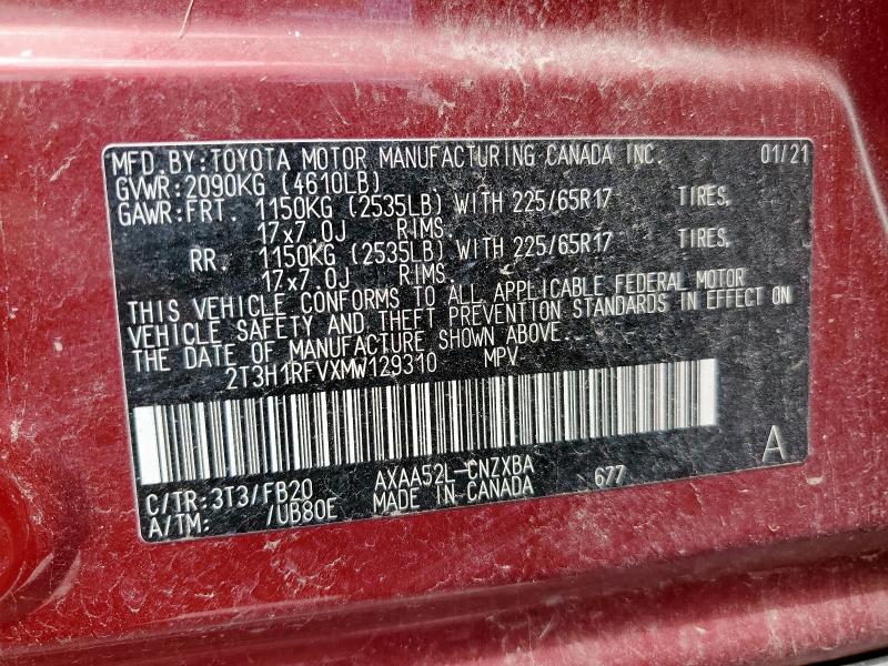 2T3H1RFVXMW129310 - 2021 TOYOTA RAV4 LE RED photo 13
