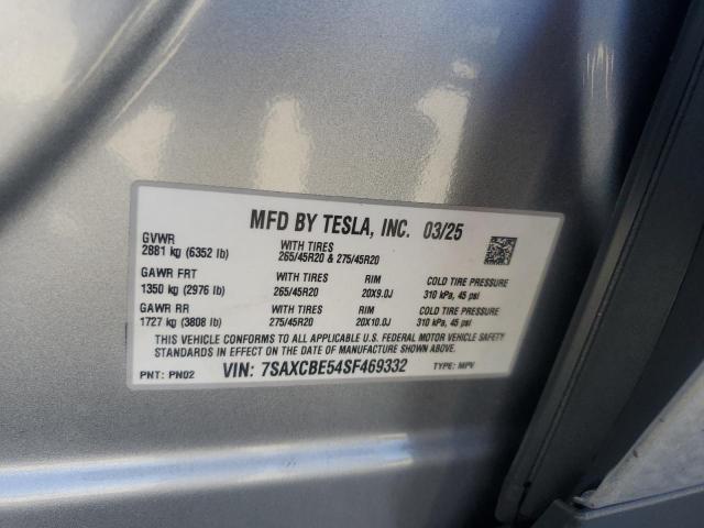 7SAXCBE54SF469332 - 2025 TESLA MODEL X SILVER photo 14