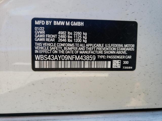 WBS43AY09NFM43859 - 2022 BMW M3 COMPETITION თეთრი ფოტო 12