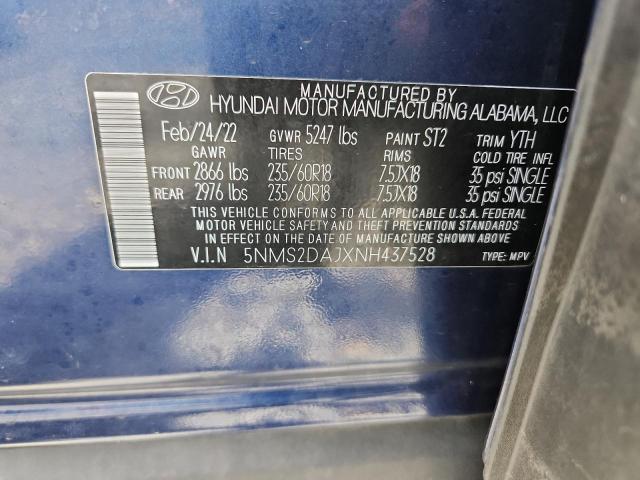 5NMS2DAJXNH437528 - 2022 HYUNDAI SANTA FE SEL BLUE photo 14