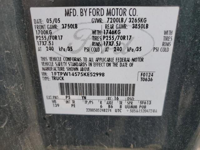 1FTPW14575KE52998 - 2005 FORD F150 SUPERCREW GREEN photo 12