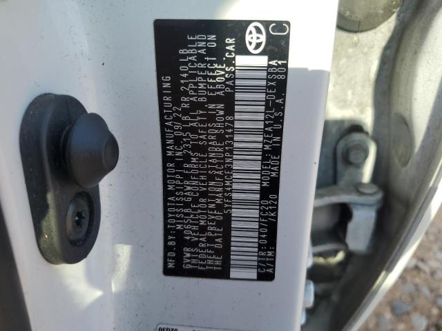 5YFS4MCE3NP131478 - 2022 TOYOTA COROLLA SE Blanc photo 12