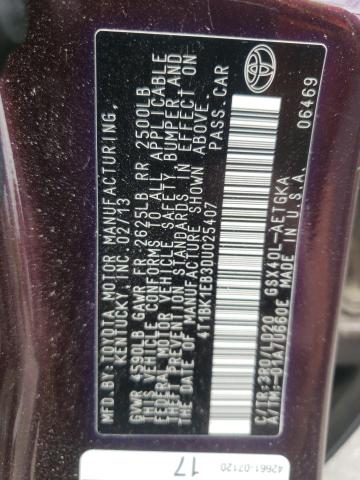 4T1BK1EB3DU025407 - 2013 TOYOTA AVALON BASE Bordo foto 12