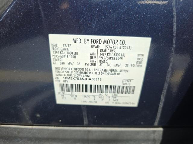 1FM5K7B85JGA58816 - 2018 FORD EXPLORER Mavi fotoğraf 10