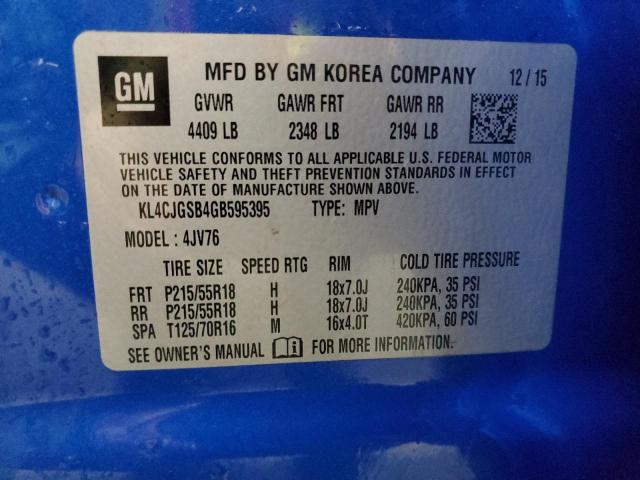 KL4CJGSB4GB595395 - 2016 BUICK ENCORE BLUE photo 13