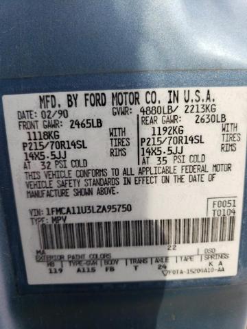 1FMCA11U3LZA95750 - 1990 FORD AEROSTAR TEAL photo 13