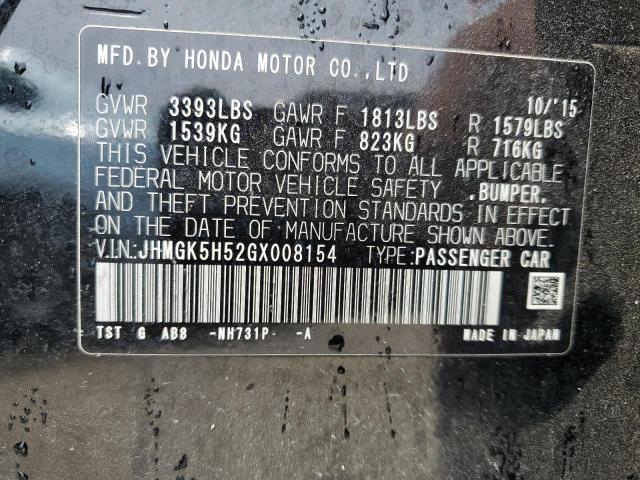 JHMGK5H52GX008154 - 2016 HONDA FIT LX BLACK photo 12