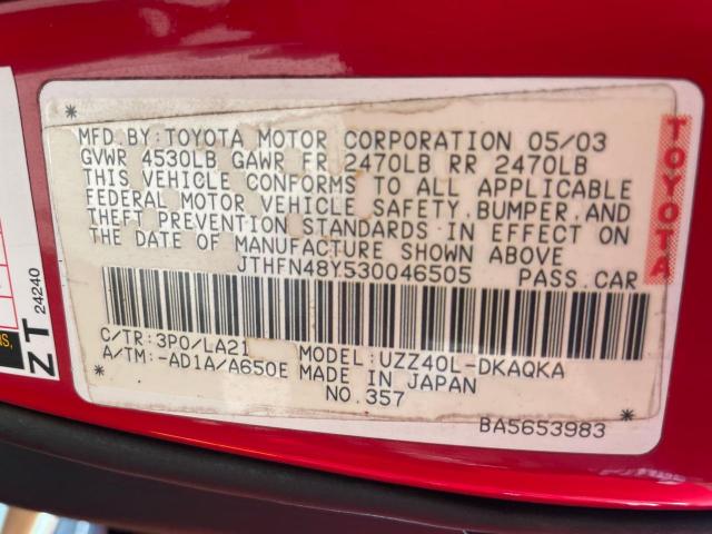 JTHFN48Y530046505 - 2003 LEXUS SC 430 RED photo 10