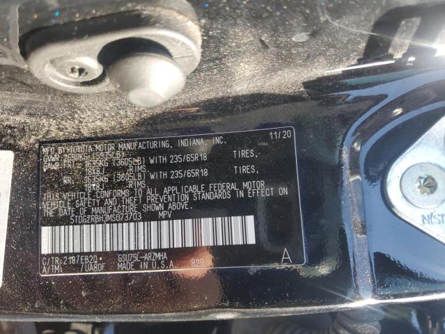 5TDGZRBH3MS073703 - 2021 TOYOTA HIGHLANDER XLE შავი ფოტო 12