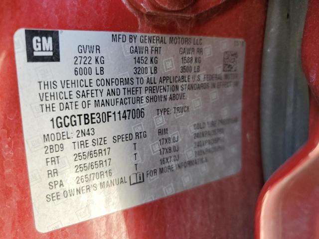 1GCGTBE30F1147006 - 2015 CHEVROLET COLORADO LT MAROON photo 12