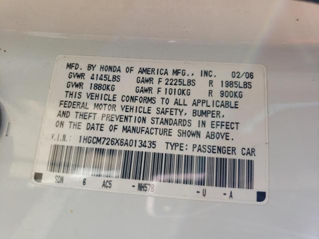 1HGCM726X6A013435 - 2006 HONDA ACCORD EX WHITE photo 12