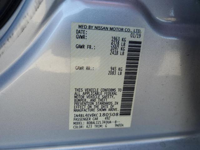 1N4BL4EV8KC180508 - 2019 NISSAN ALTIMA SL 银色 照片 12