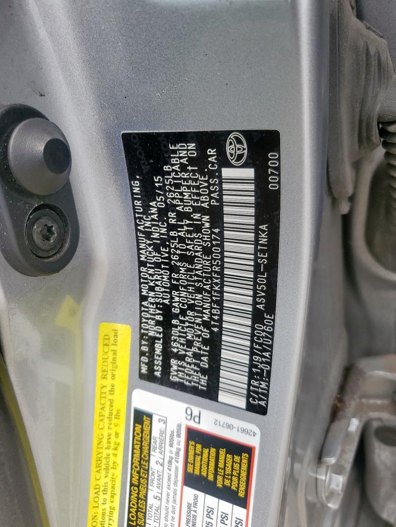 4T4BF1FKXFR500174 - 2015 TOYOTA CAMRY LE SILVER photo 12