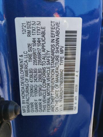 7FARW2H77NE009942 - 2022 HONDA CR-V SE BLUE photo 14