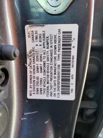 2HGFB2F93EH511356 - 2014 HONDA CIVIC EXL Մոխրագույն լուսանկար 13