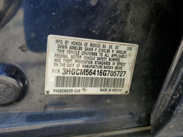 3HGCM56416G705727 - 2006 HONDA ACCORD LX BLUE photo 13