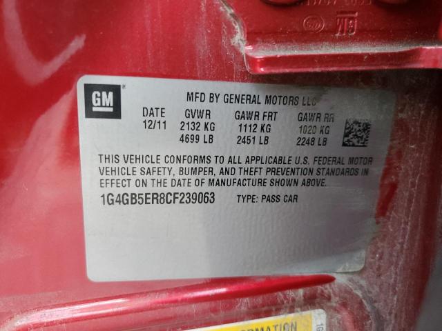 1G4GB5ER8CF239063 - 2012 BUICK LACROSSE CONVENIENCE RED photo 12