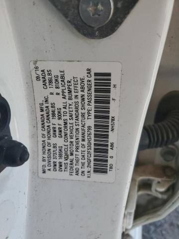 2HGFC2F53GH576799 - 2016 HONDA CIVIC LX WHITE photo 12