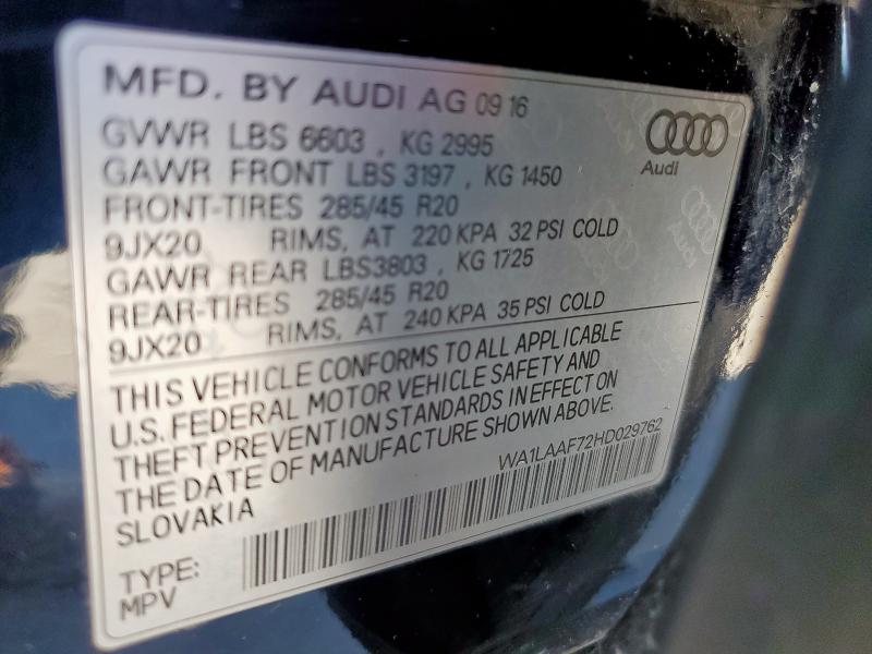 WA1LAAF72HD029762 - 2017 AUDI Q7 PREMIUM PLUS BLUE photo 14