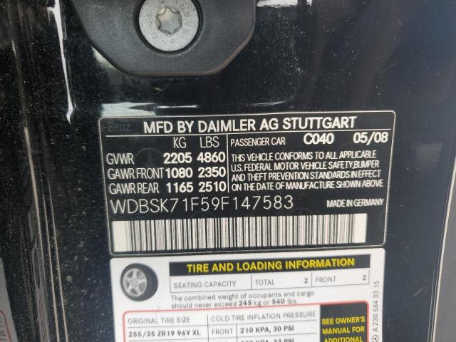 WDBSK71F59F147583 - 2009 MERCEDES-BENZ SL 550 BLACK photo 12