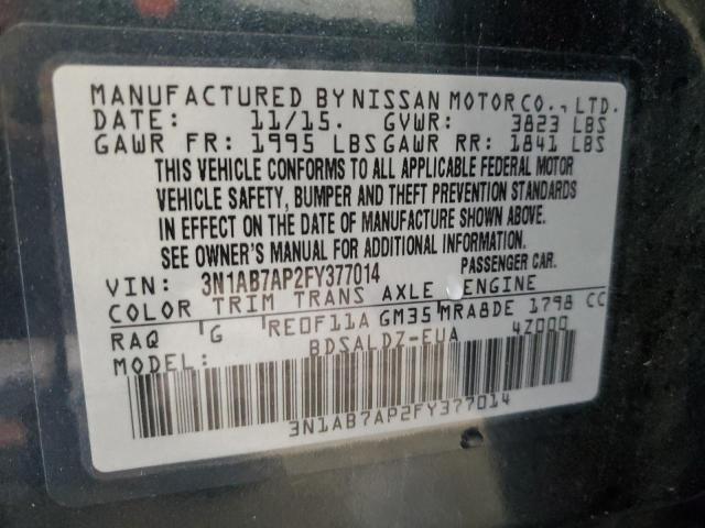 3N1AB7AP2FY377014 - 2015 NISSAN SENTRA S BLUE photo 12