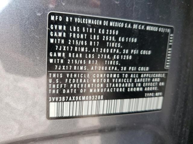 3VV3B7AX9KM093288 - 2019 VOLKSWAGEN TIGUAN SE ნაცრისფერი ფოტო 13