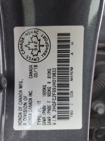 2HGFC2F69JH019833 - 2018 HONDA CIVIC LX Темно-сірий фото 13