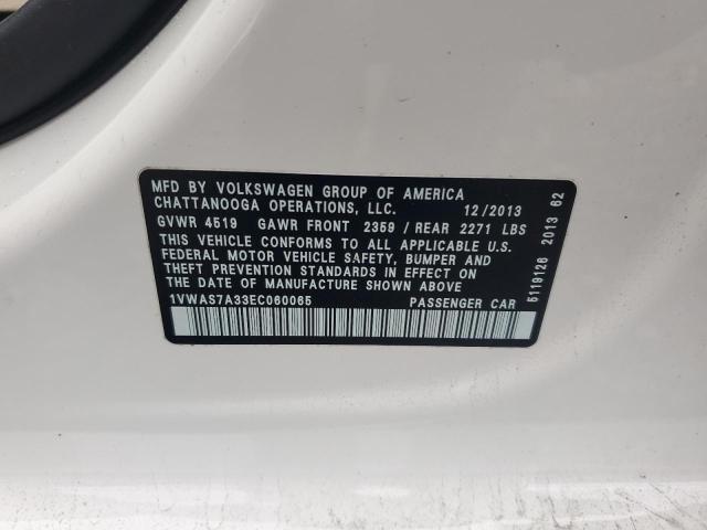 1VWAS7A33EC060065 - 2014 VOLKSWAGEN PASSAT S თეთრი ფოტო 12