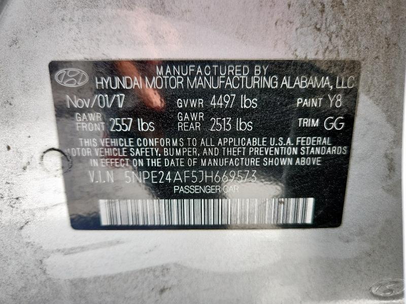 5NPE24AF5JH669573 - 2018 HYUNDAI SONATA SE ვერცხლისფერი ფოტო 12