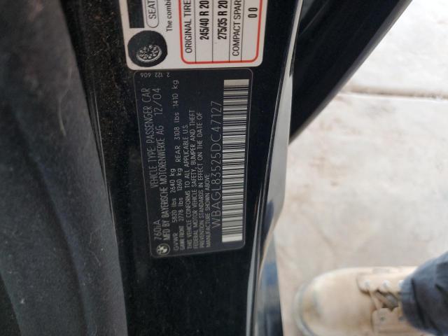 WBAGL83525DC47127 - 2005 BMW 760 I BLACK photo 12