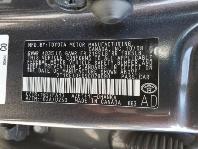 2T1KE40E09C028090 - 2009 TOYOTA MATRIX S GRAY photo 12