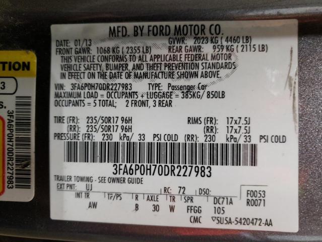 3FA6P0H70DR227983 - 2013 FORD FUSION SE ნაცრისფერი ფოტო 12