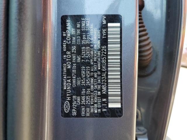 KM8J33AL6KU857226 - 2019 HYUNDAI TUCSON LIMITED GRAY photo 13