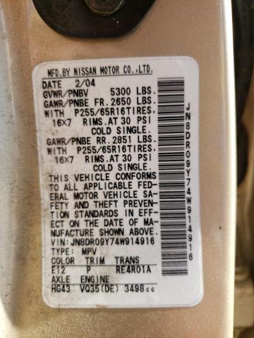 JN8DR09Y74W914916 - 2004 NISSAN PATHFINDER LE 金色 照片 13