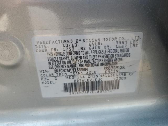 3N1CN7AP7EL839594 - 2014 NISSAN VERSA S SILVER photo 12