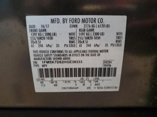 1FM5K7D82HGE38333 - 2017 FORD EXPLORER XLT GRAY photo 13