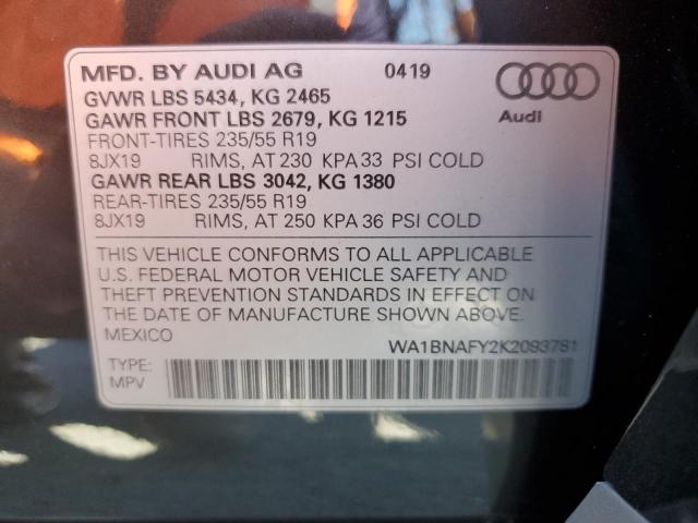 WA1BNAFY2K2093781 - 2019 AUDI Q5 PREMIUM PLUS BLACK photo 12