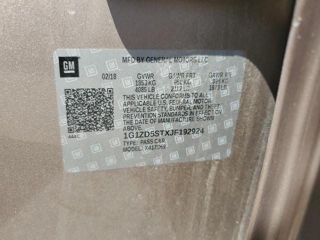 1G1ZD5STXJF192924 - 2018 CHEVROLET MALIBU LT 棕色 照片 12