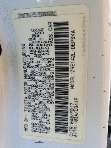 5YFBU4EE1DP211972 - 2013 TOYOTA COROLLA BASE თეთრი ფოტო 12