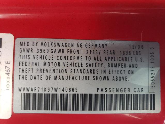 WVWAR71K97W140669 - 2007 VOLKSWAGEN RABBIT RED photo 12